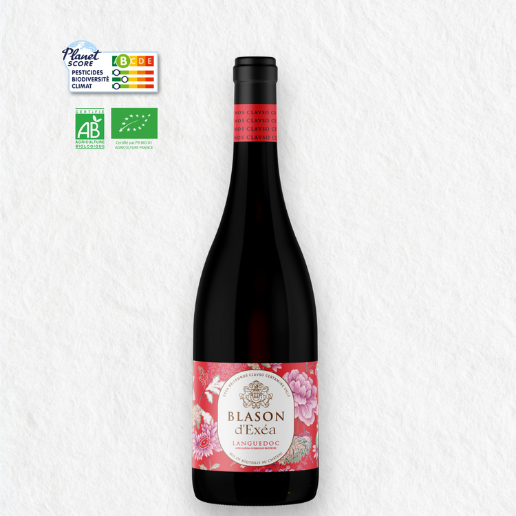 Blason d'Exéa rouge - Vin bio et Planet Score du Languedoc fruité