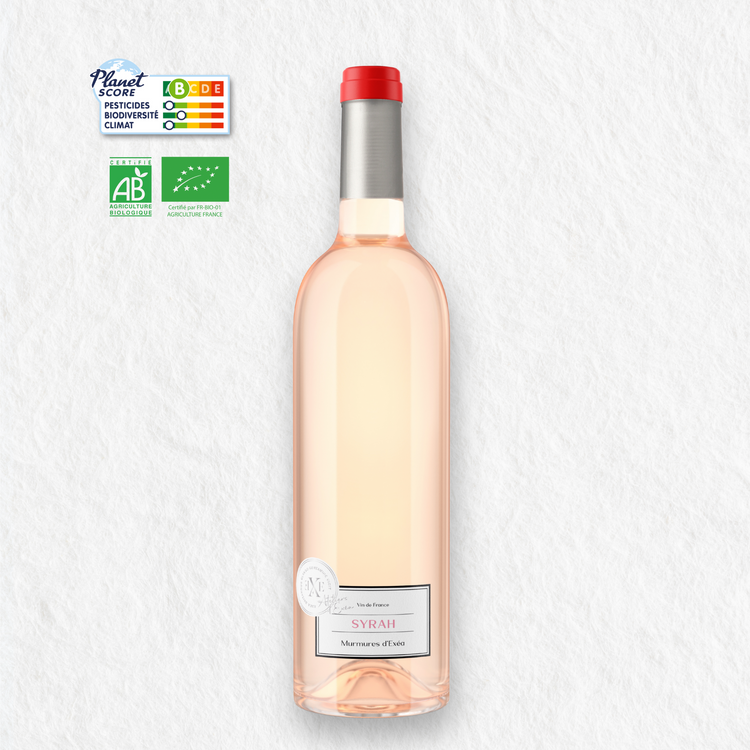 Murmures d'Exea Syrah, vin rosé bio et Planet Score