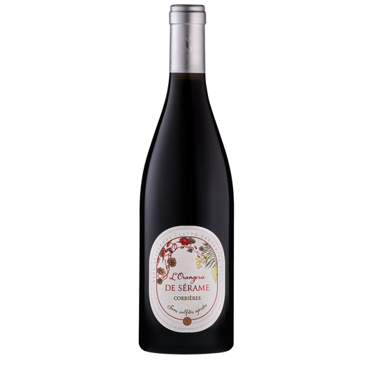 Bouteille d'Orangerie de Sérame rouge, AOP Corbières, vin bio sans sulfites ajoutés