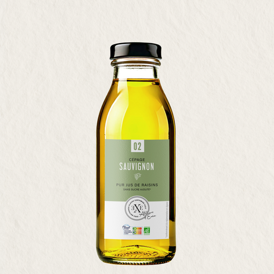 Jus de raisin bio Sauvignon, sans alcool et sans sucre ajouté