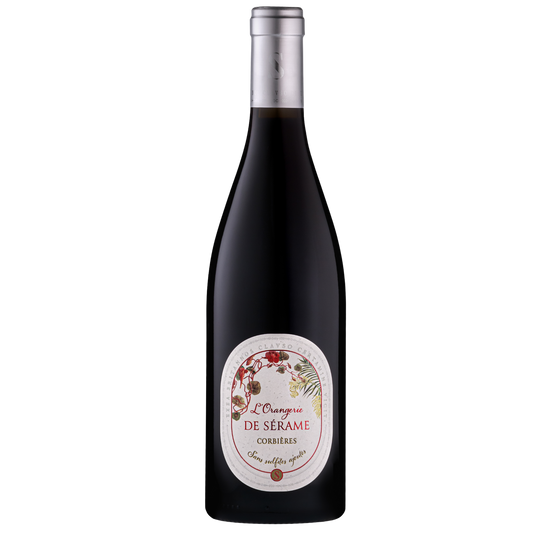 Bouteille d'Orangerie de Sérame rouge, AOP Corbières, vin bio sans sulfites ajoutés