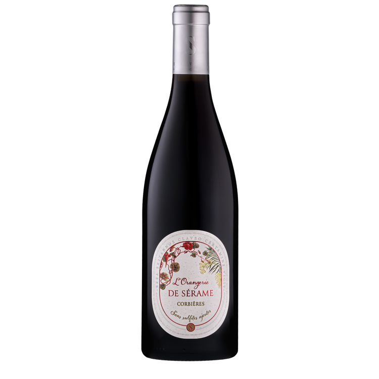 Bouteille d'Orangerie de Sérame rouge, AOP Corbières, vin bio sans sulfites ajoutés