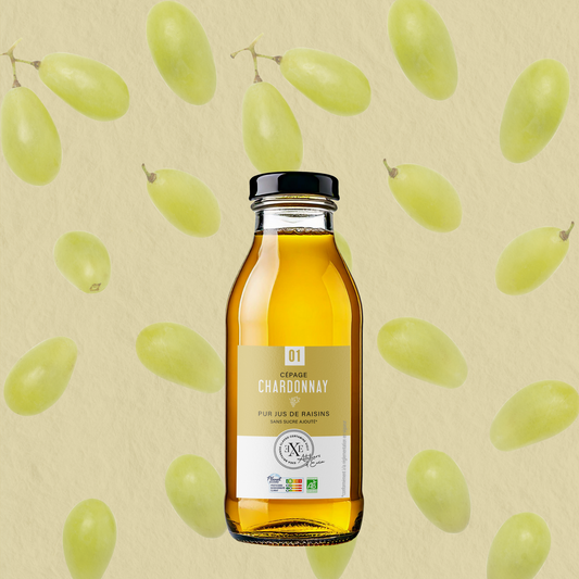 Jus de raisin bio de Chardonnay, sans alcool et sans sucre ajouté